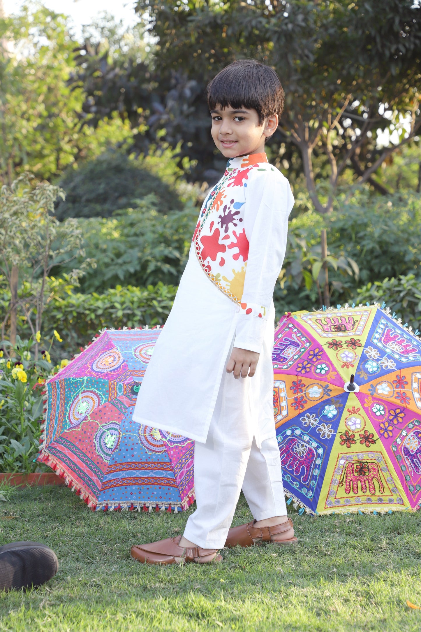 Boys Pure Cotton Multi-Color Holi Splash Kurta Set