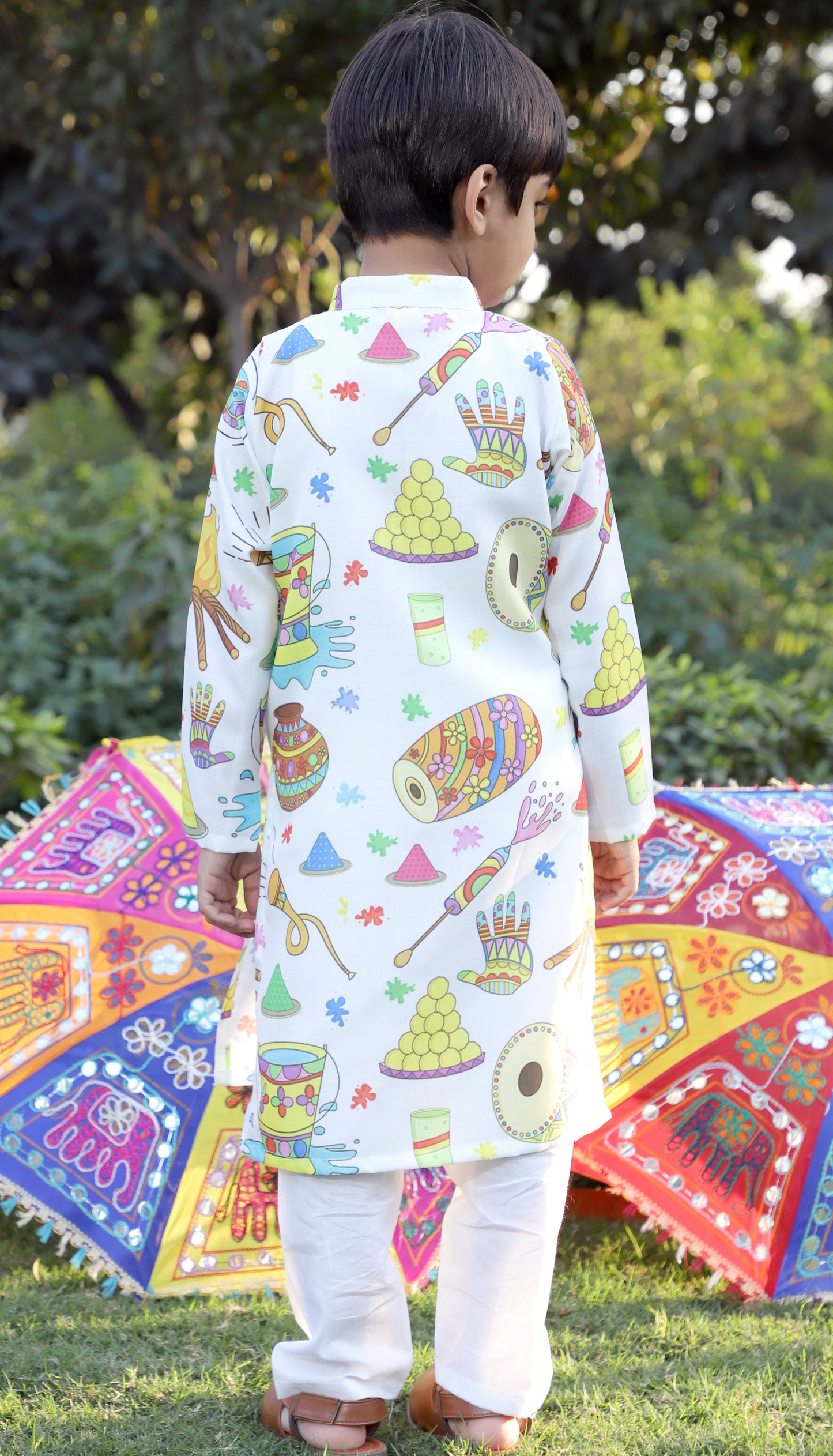 Boys Pure Cotton Multi-Colored Holi Print Kurta Set