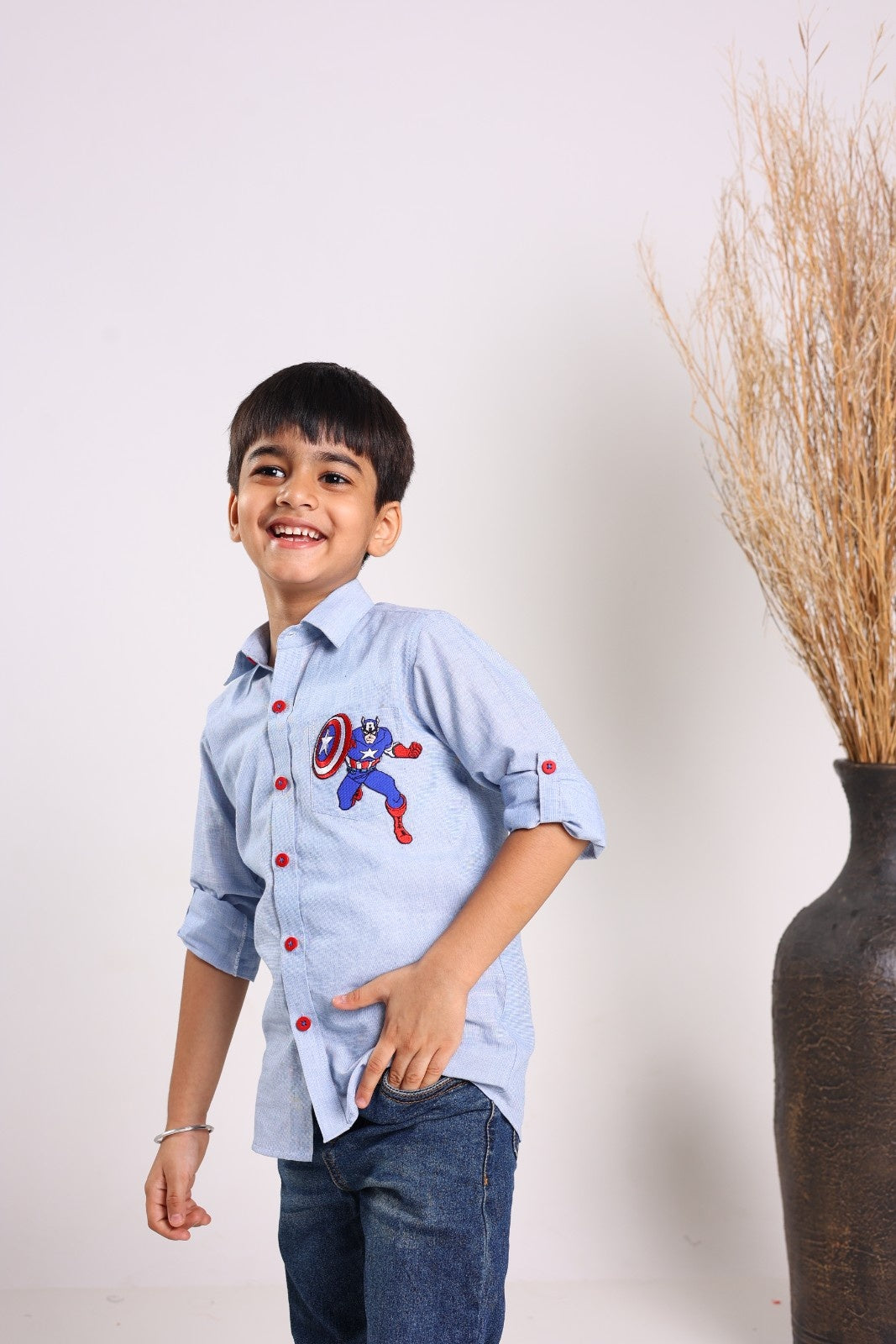 Blue Cotton Long Sleeves Shirts For Boys