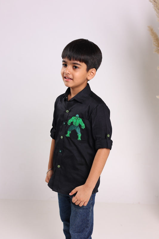 Black Cotton Long Sleeves Shirts For Boys