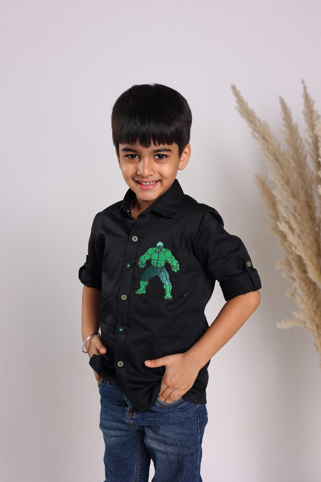 Black Cotton Long Sleeves Shirts For Boys