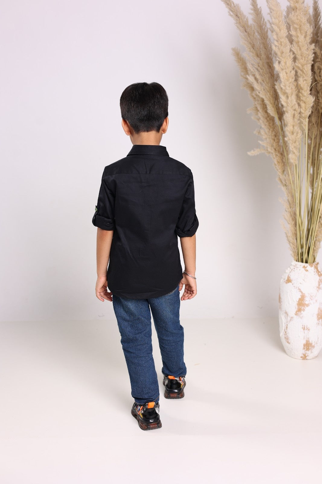 Black Cotton Long Sleeves Shirts For Boys