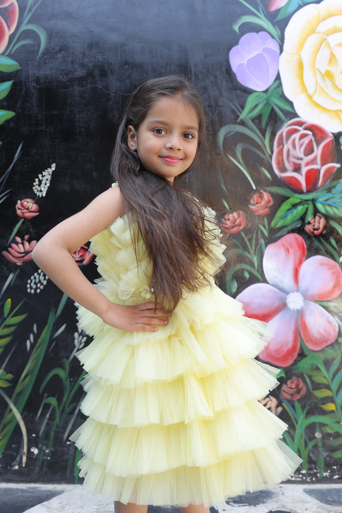 Girls Lemon Yellow Embellished Fit and Flare Dress