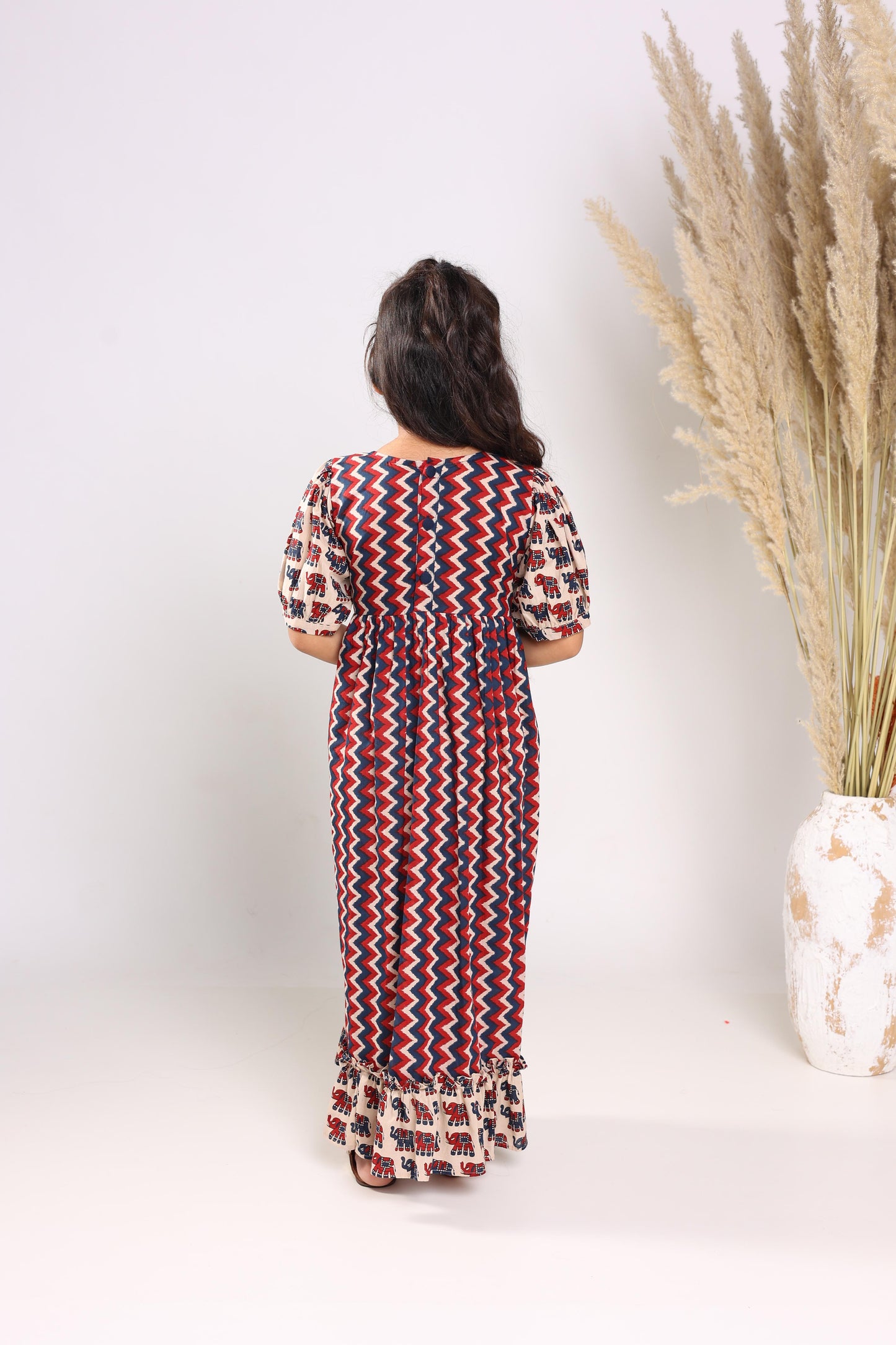 Multicolour Cotton Fit And Flare Maxi Dress For Girls