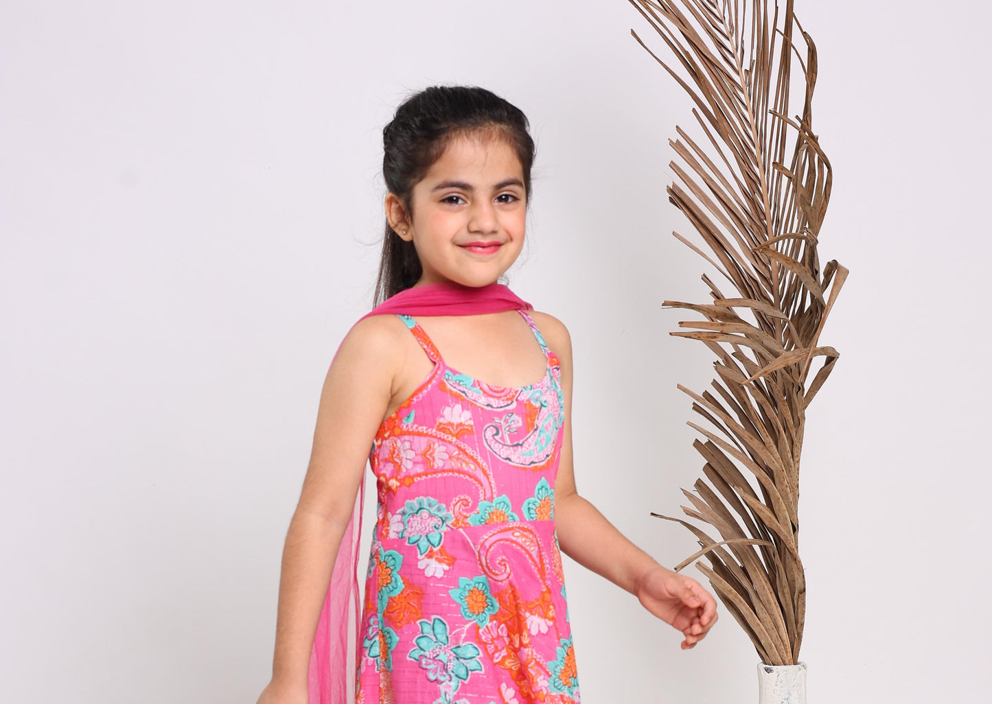 Pink Cotton Fit And Flare Maxi Dress For Girls