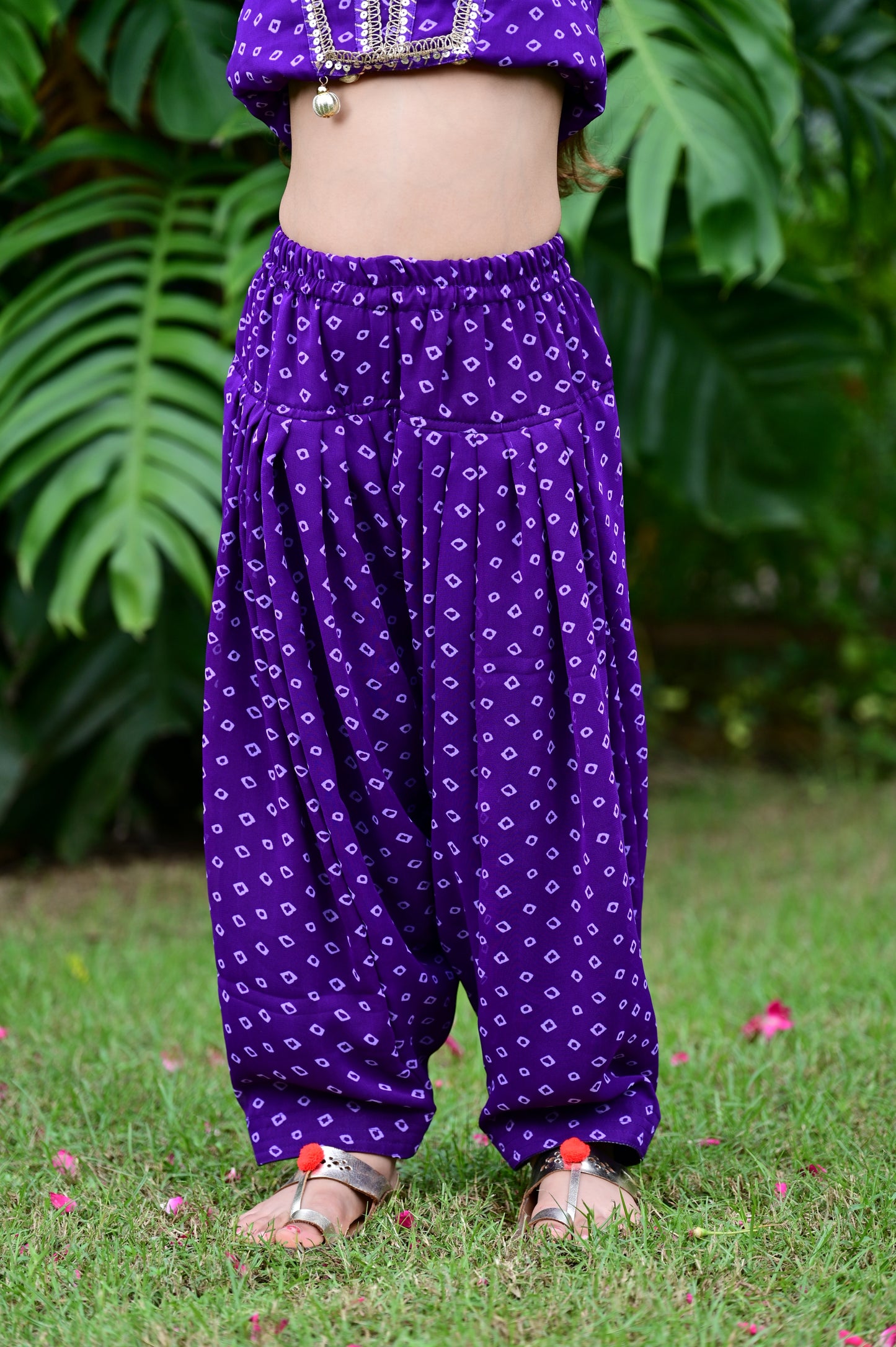 Purple Bandhani Print Georgette Salwar Kurta Set For Girls