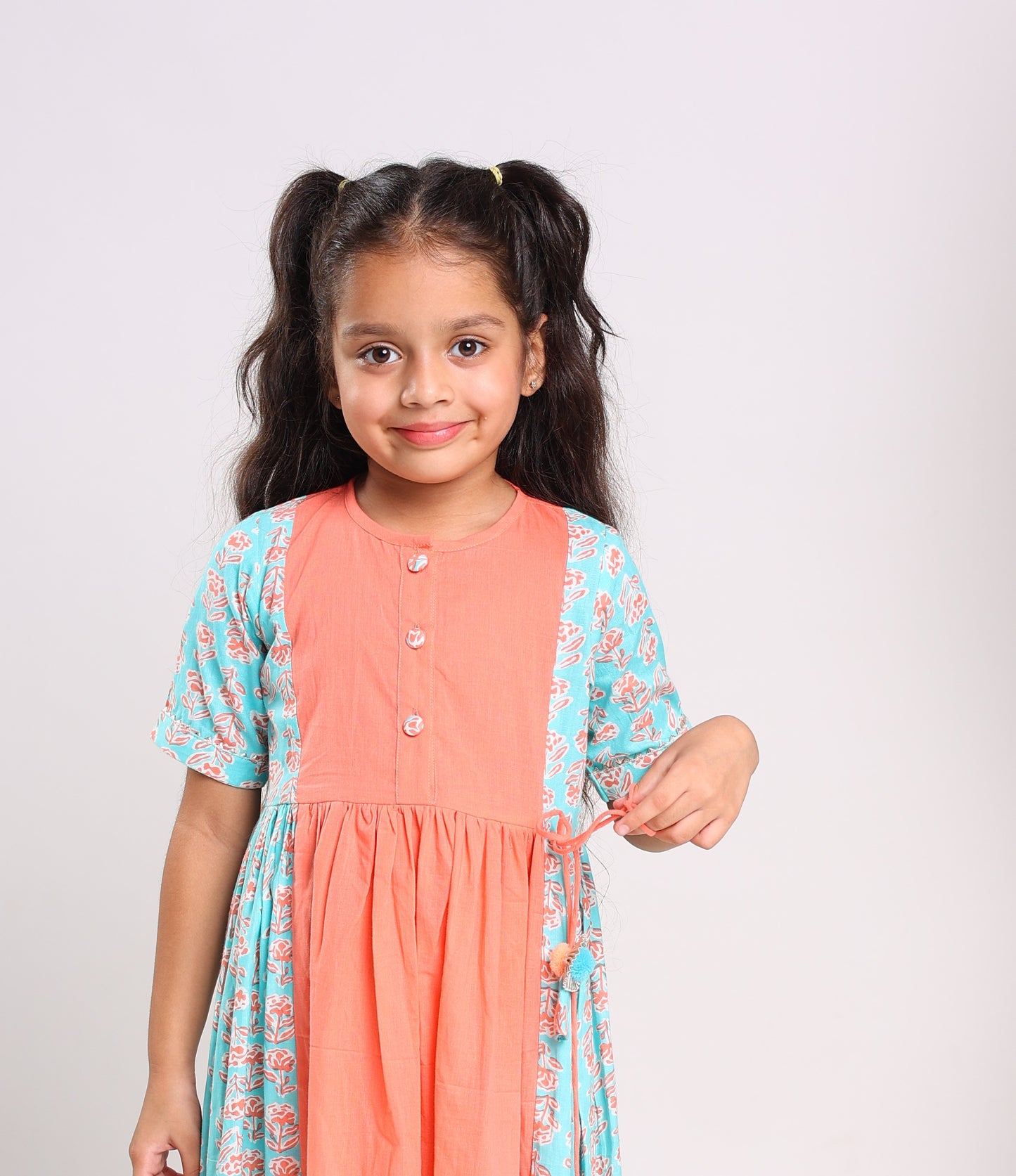 Peach Cotton Fit And Flare Maxi Dress For Girls