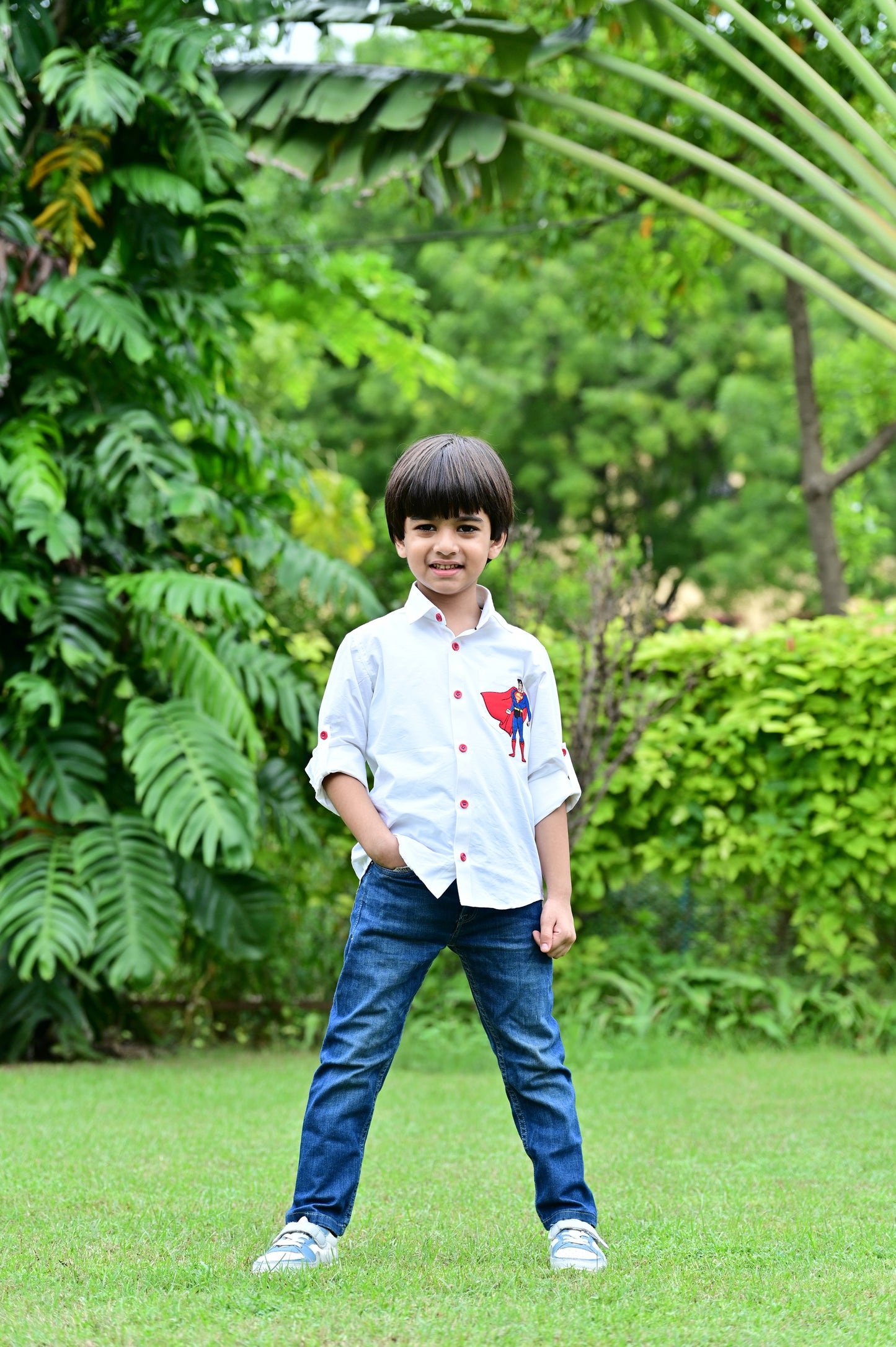 White Superman Shirt For Boys