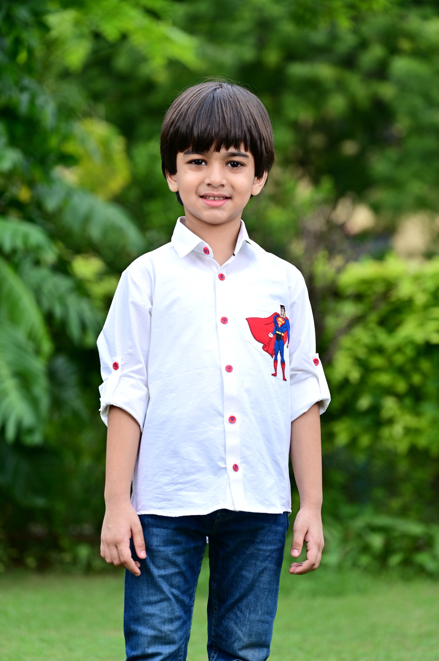 White Superman Shirt For Boys