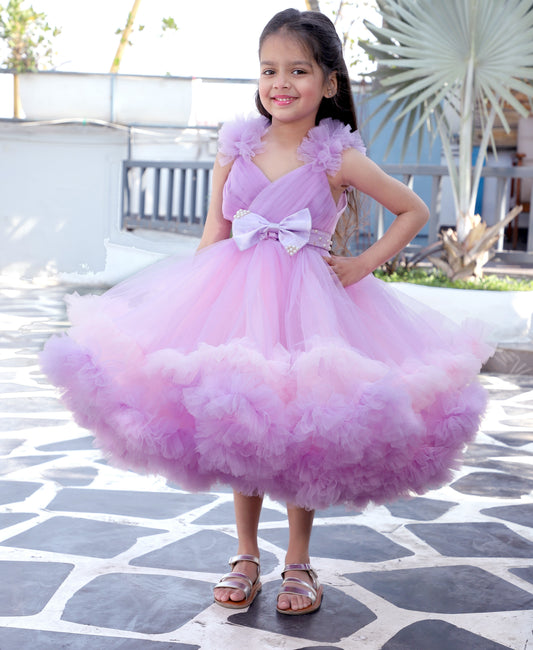 Girls Shoulder Strap Embellished Fit and Flare Dress with an Attached Bow