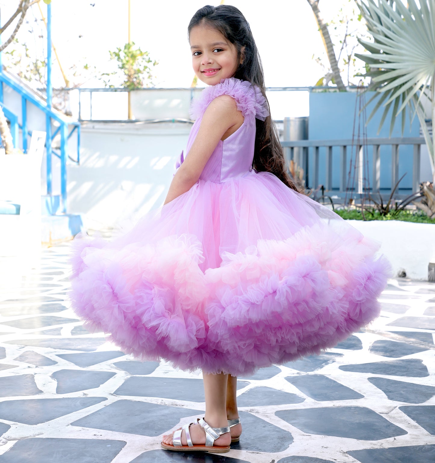 Girls Shoulder Strap Embellished Fit and Flare Dress with an Attached Bow
