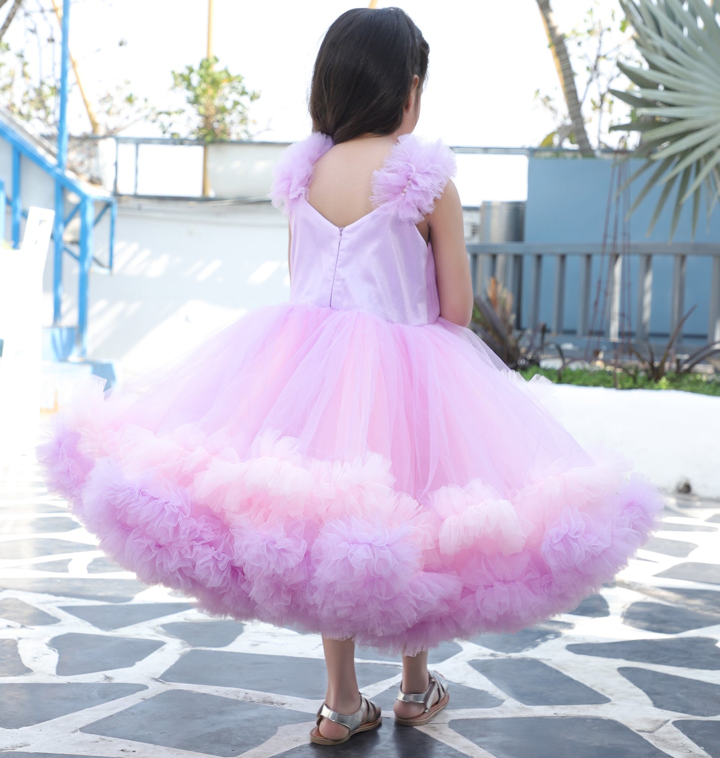 Girls Shoulder Strap Embellished Fit and Flare Dress with an Attached Bow