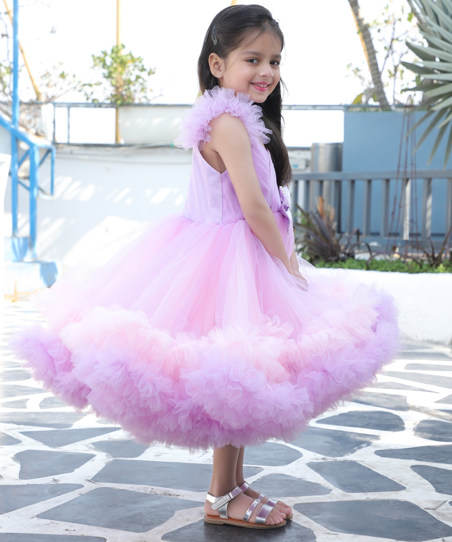 Girls Shoulder Strap Embellished Fit and Flare Dress with an Attached Bow