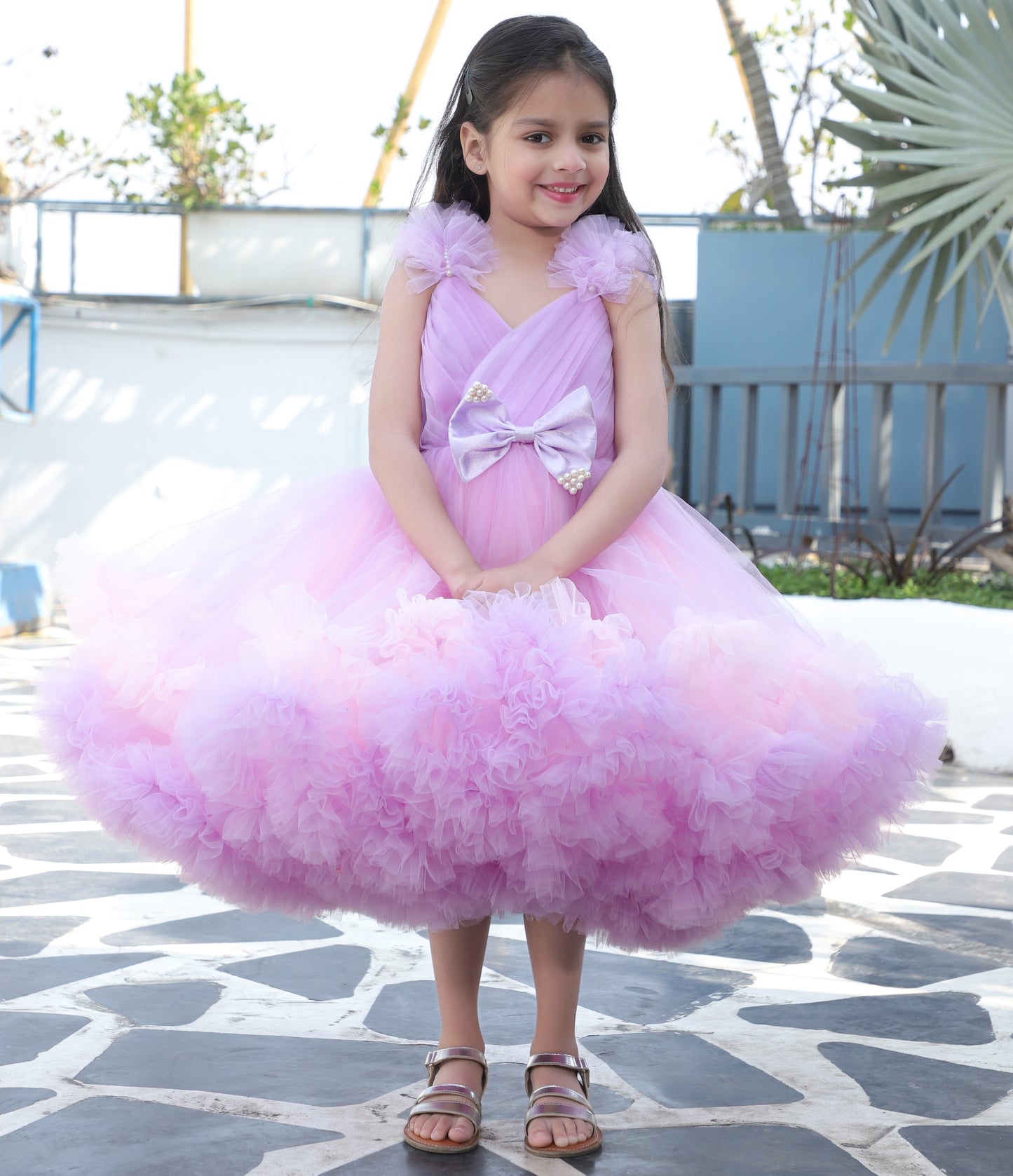 Girls Shoulder Strap Embellished Fit and Flare Dress with an Attached Bow