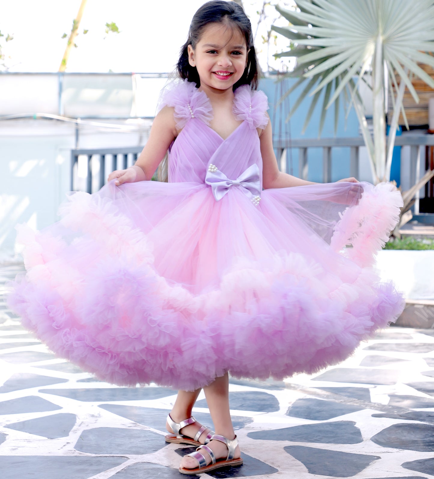 Girls Shoulder Strap Embellished Fit and Flare Dress with an Attached Bow