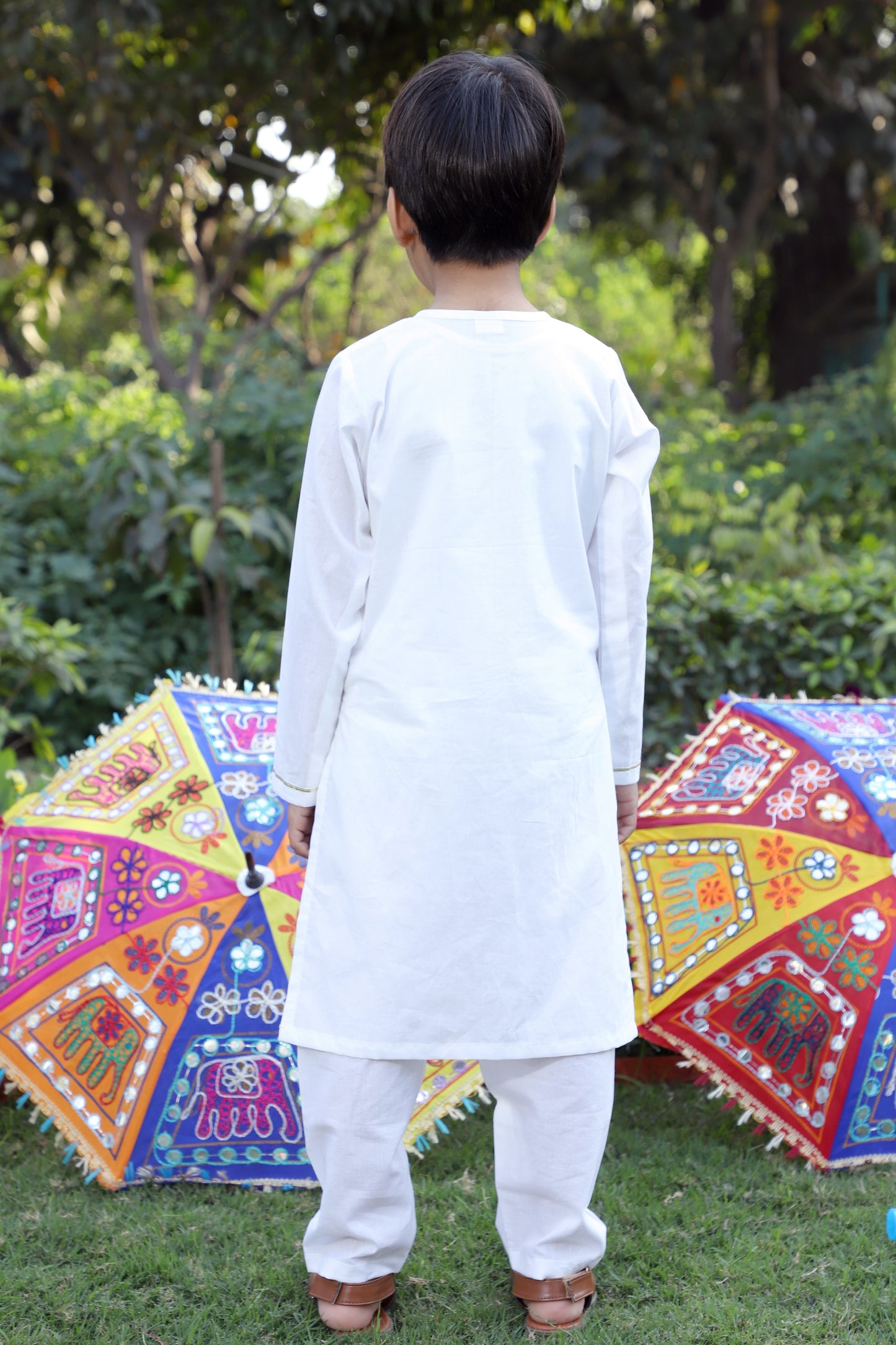 Boys Pure Cotton White Embellished Kurta Set