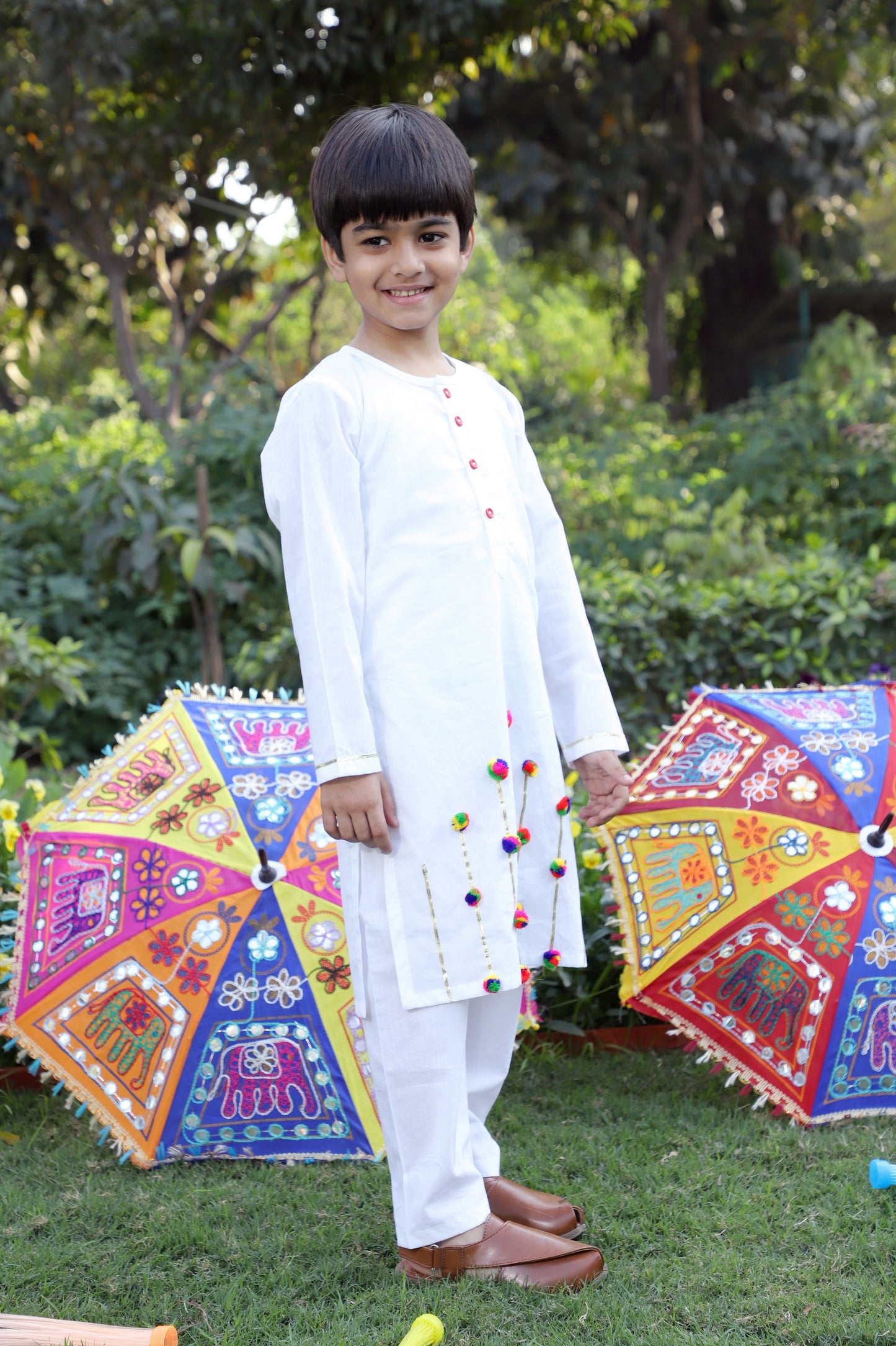 Boys Pure Cotton White Embellished Kurta Set