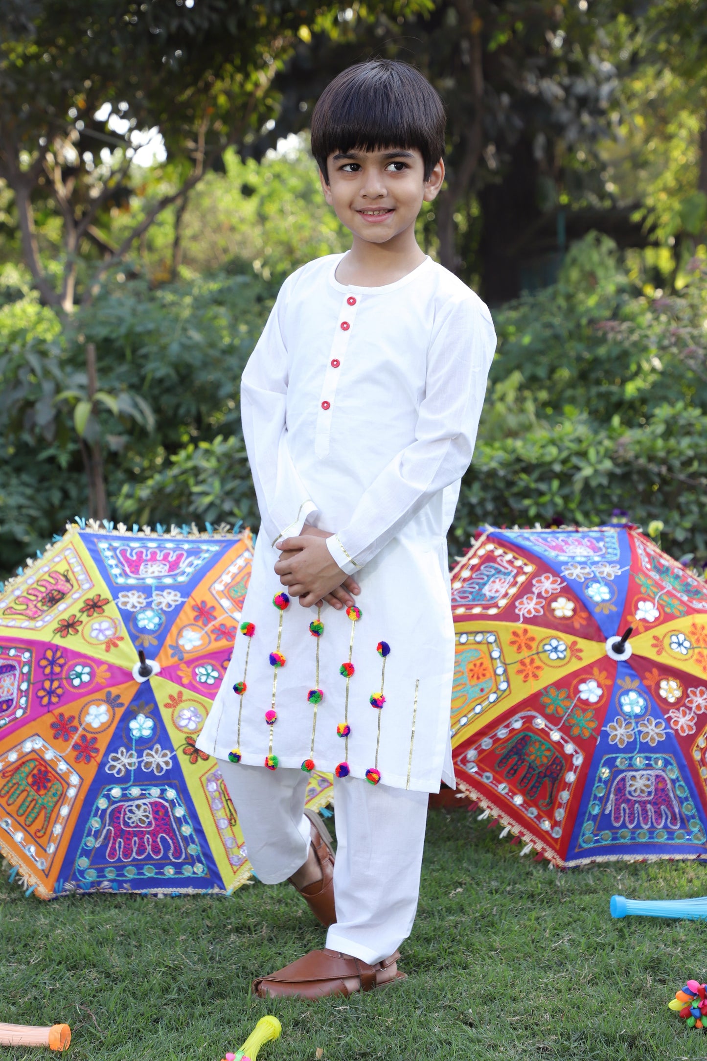 Boys Pure Cotton White Embellished Kurta Set