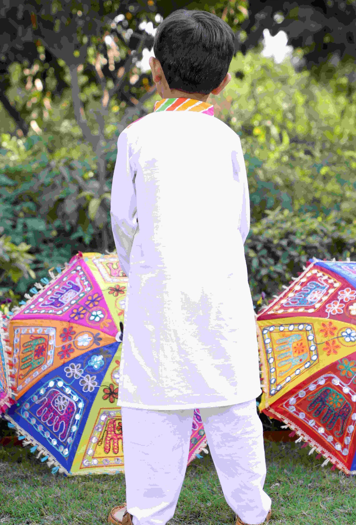 Boys Pure Cotton Kurta Set with Multi-Color Striped Jacket