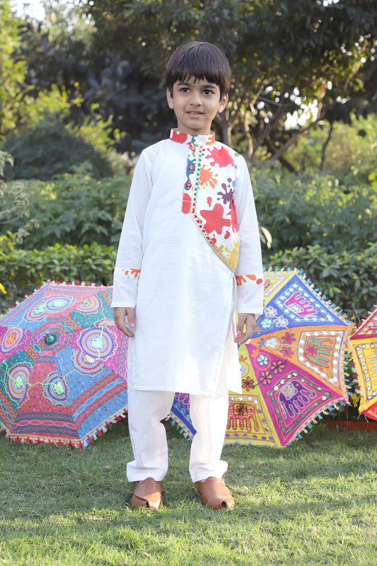Boys Pure Cotton Multi-Color Holi Splash Kurta Set