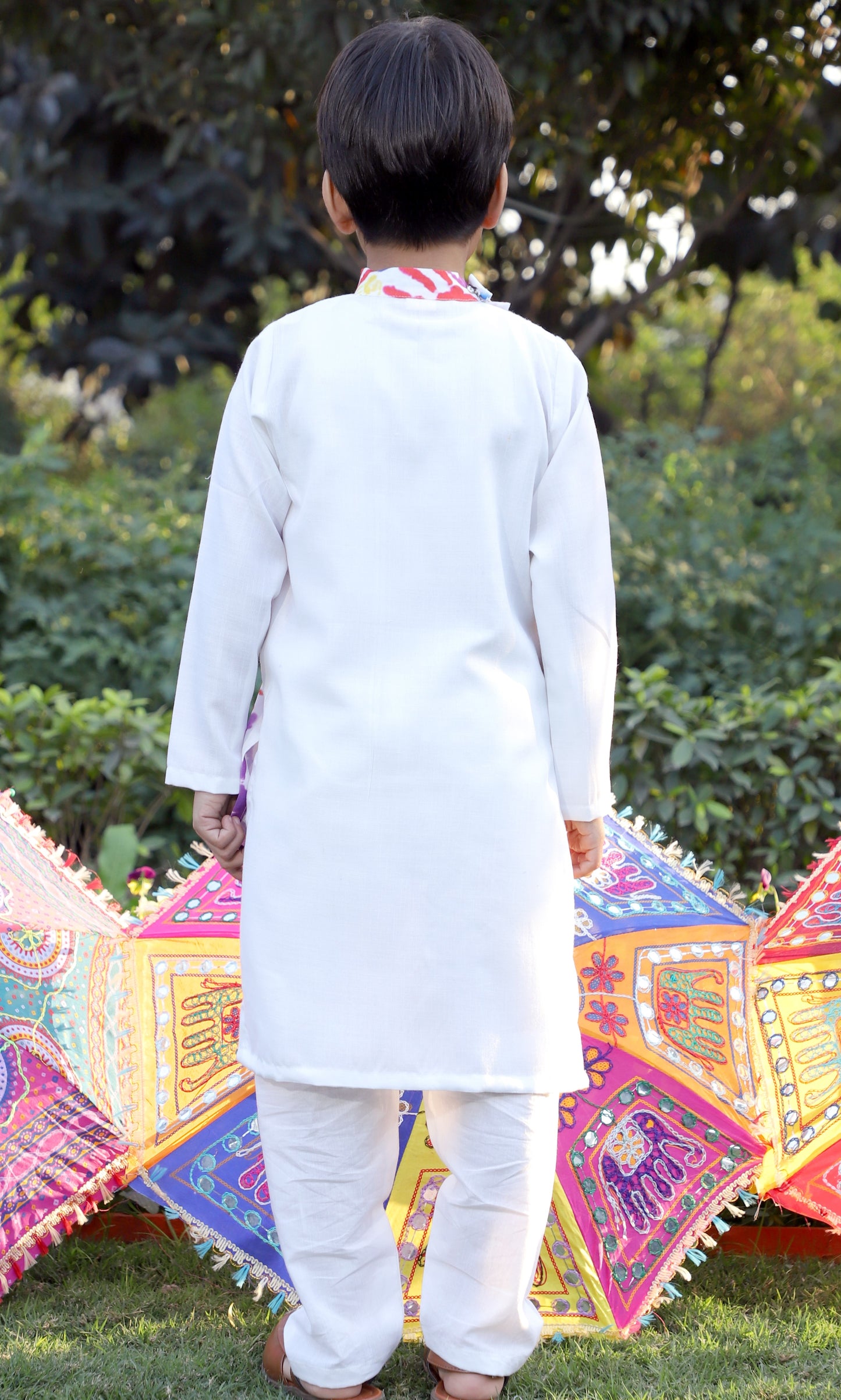 Boys Pure Cotton Multi-Colored Holi Print Asymmetric Kurta Set