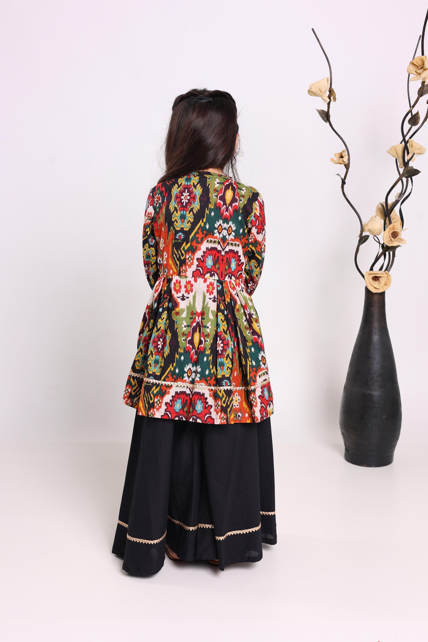 Multicolour Pure Cotton Three Quarter Sleeves Printed Knee Length Kurta Sets For Girls