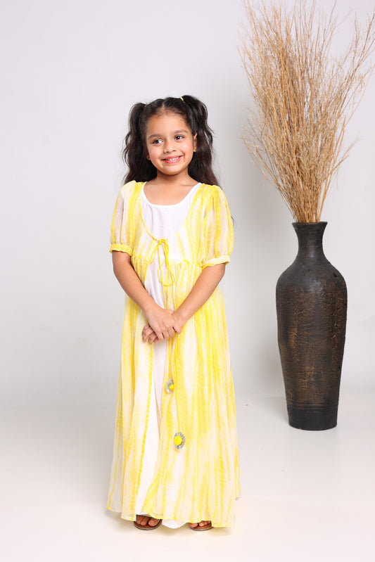 Yellow Polyester Fit And Flare Maxi Dress For Girls