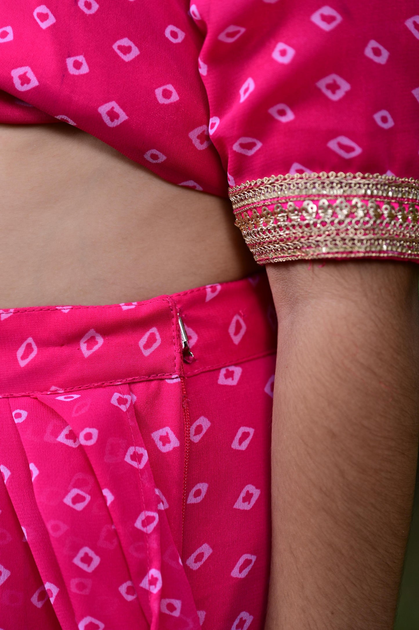 Pink Bandhani Print Georgette Drape Saree For Girls