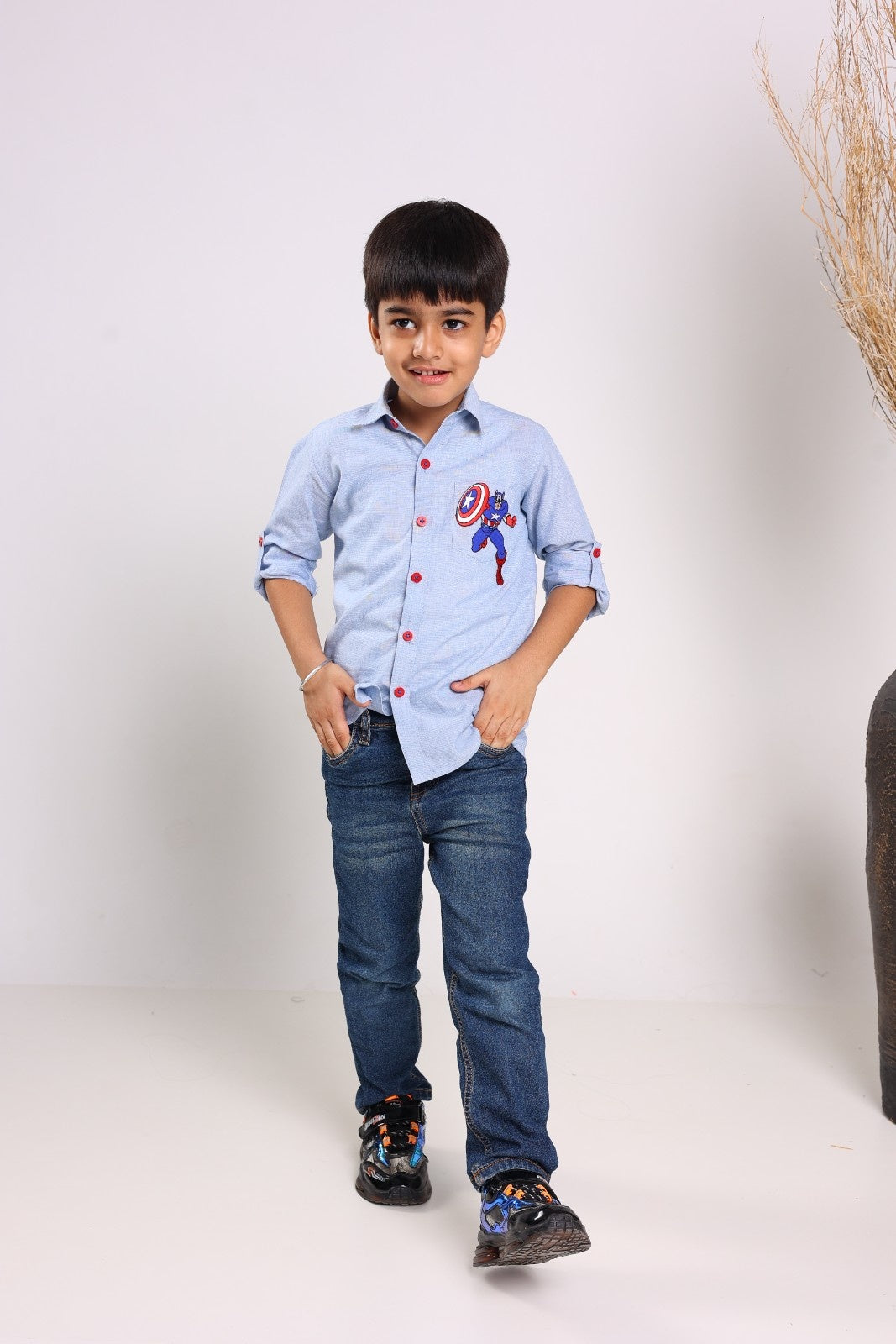 Blue Cotton Long Sleeves Shirts For Boys
