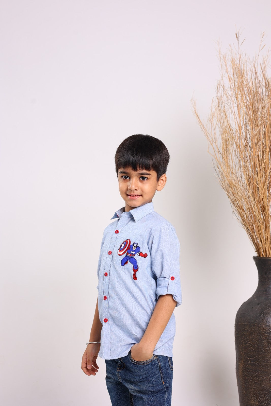 Blue Cotton Long Sleeves Shirts For Boys