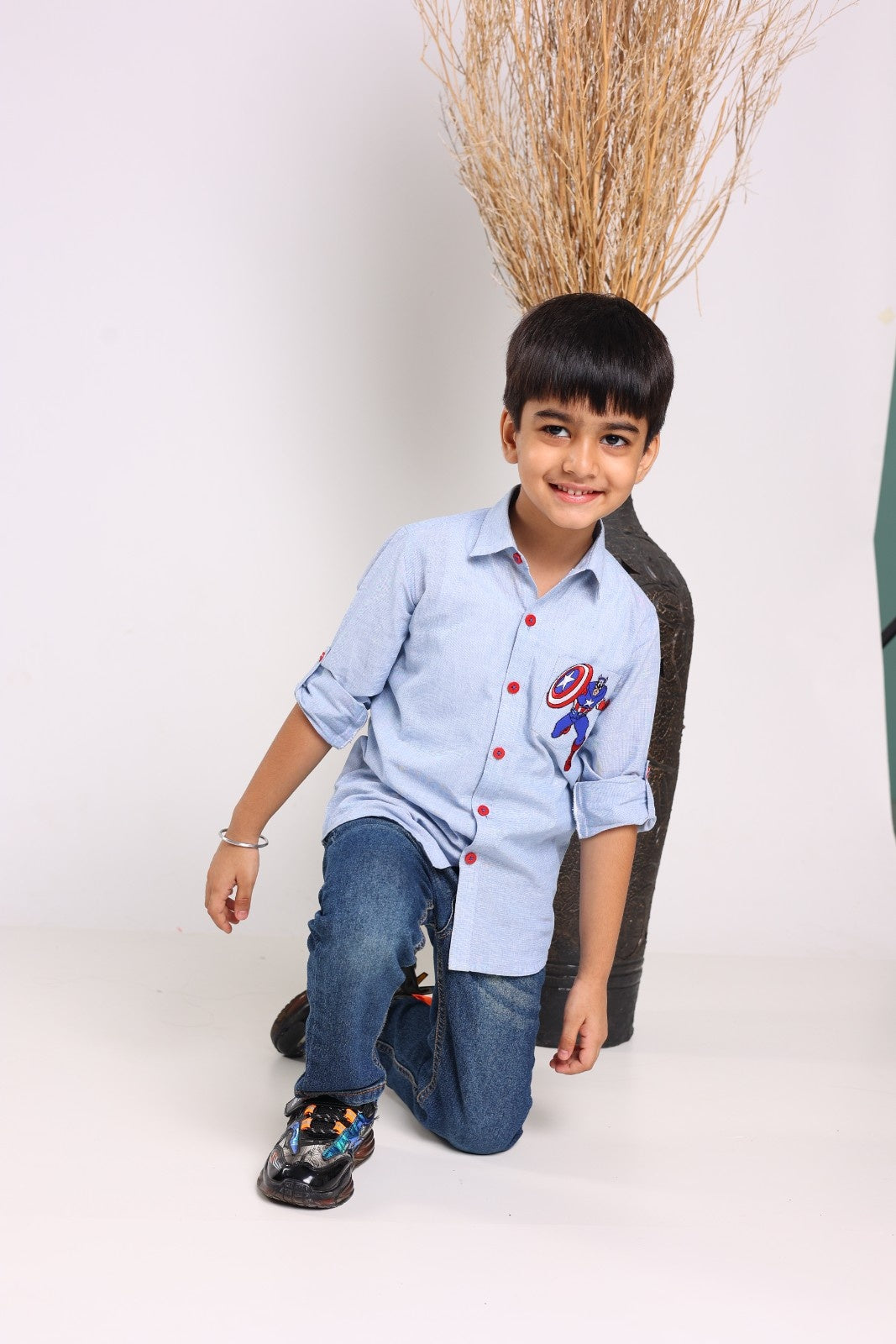 Blue Cotton Long Sleeves Shirts For Boys